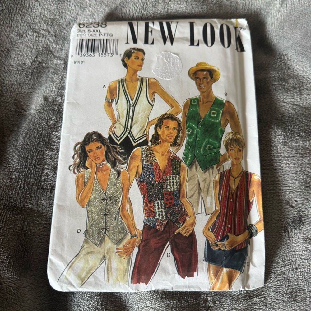 New Look #6238 Vest Sewing Pattern. S-XXL